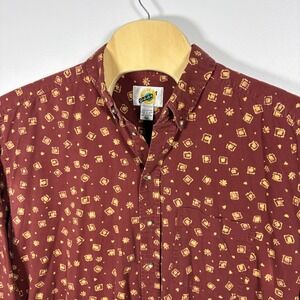 Field Gear Mens XLT‎ Burgundy Geometric Print Cotton Button Down Shirt Tall